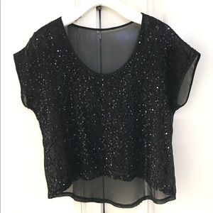 Black Sequin Chiffon Top